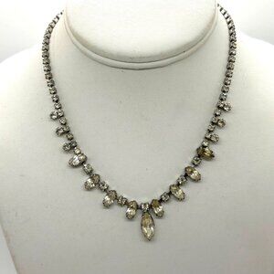 Vintage Weiss Rhinestone Necklace Clear Marquise & Round Stones Wedding Formal